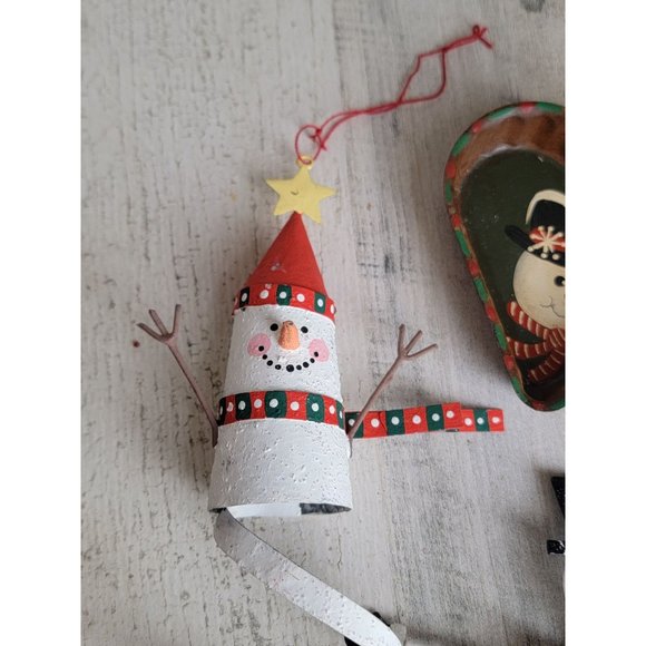 Vintage rustic Snowman Spiral heart ornament Xmas set - Picture 4 of 14